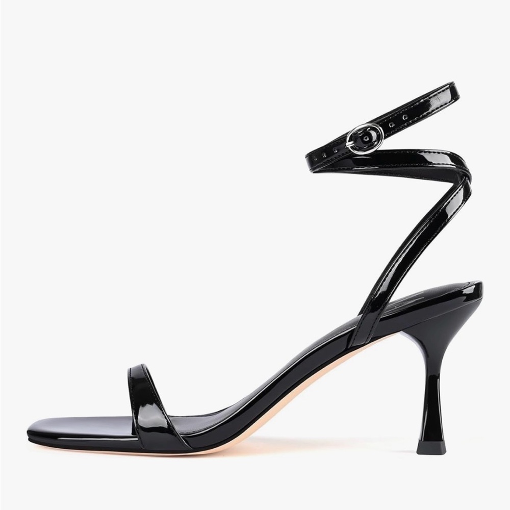 MIRAAZZURRA Black Kitten Heel Sandals Square Open Toe Strappy Ankle Size 6.5